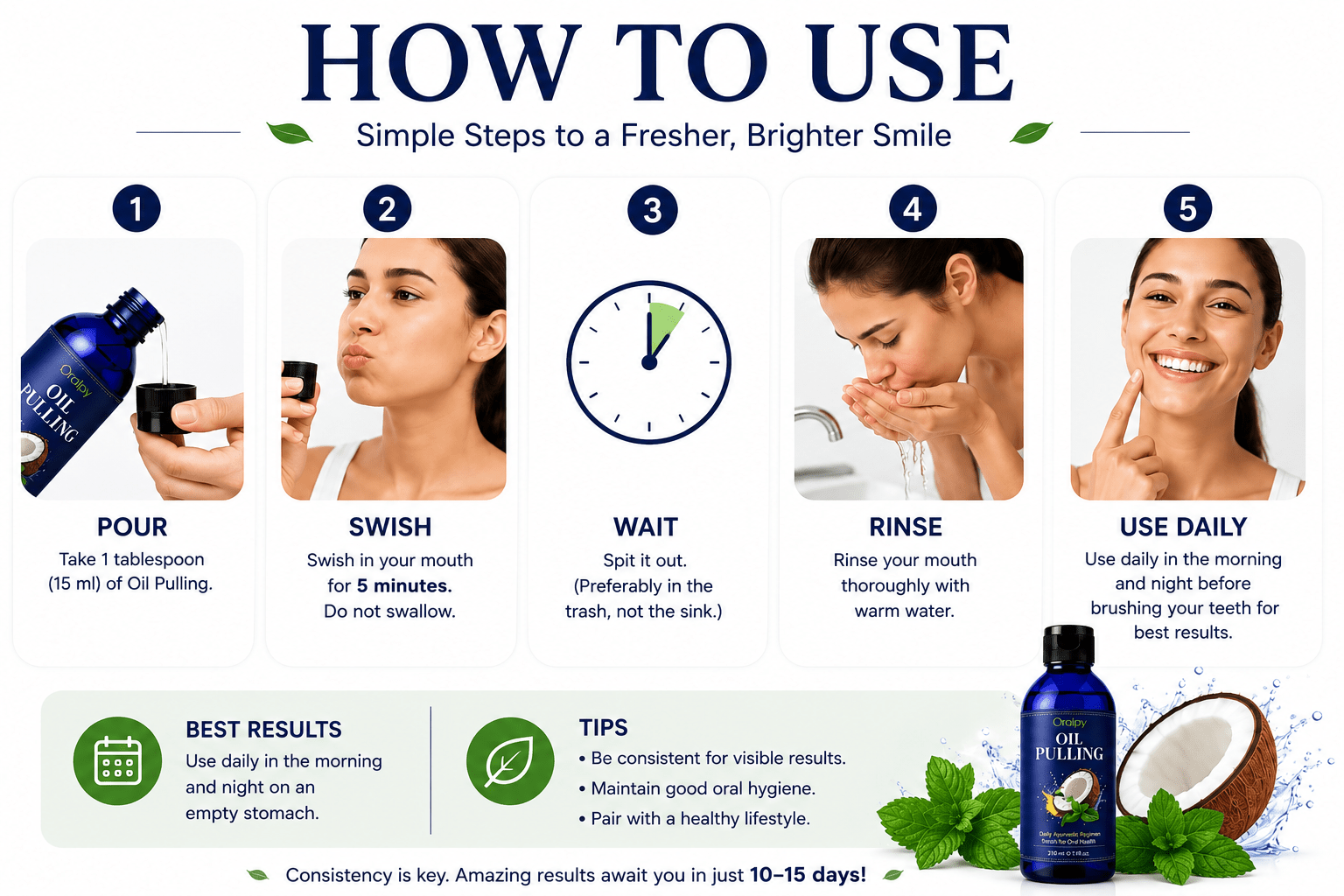 Coconut Oil Pulling Mouthwash – Natural Oral Detox and Fresh Breath | Buy 1 Get 1 Free - Oralpy