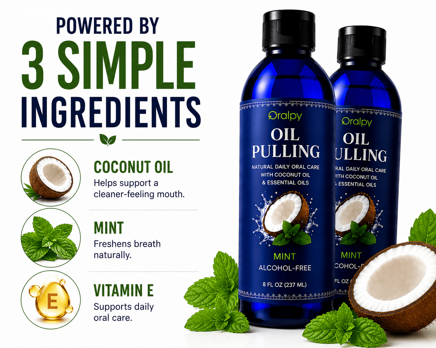 Coconut Oil Pulling Mouthwash – Natural Oral Detox and Fresh Breath | Buy 1 Get 1 Free - Oralpy